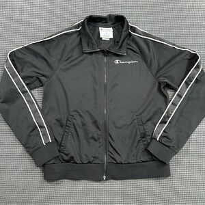 Champion Track Jacket Black Full Zip Athletic Stripe Medium